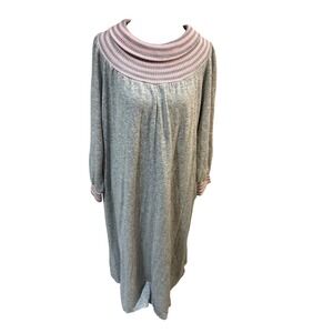 VTG Kittens Women's Gray Pink Striped Long Sleeve Lounger Nightgown Dress USA